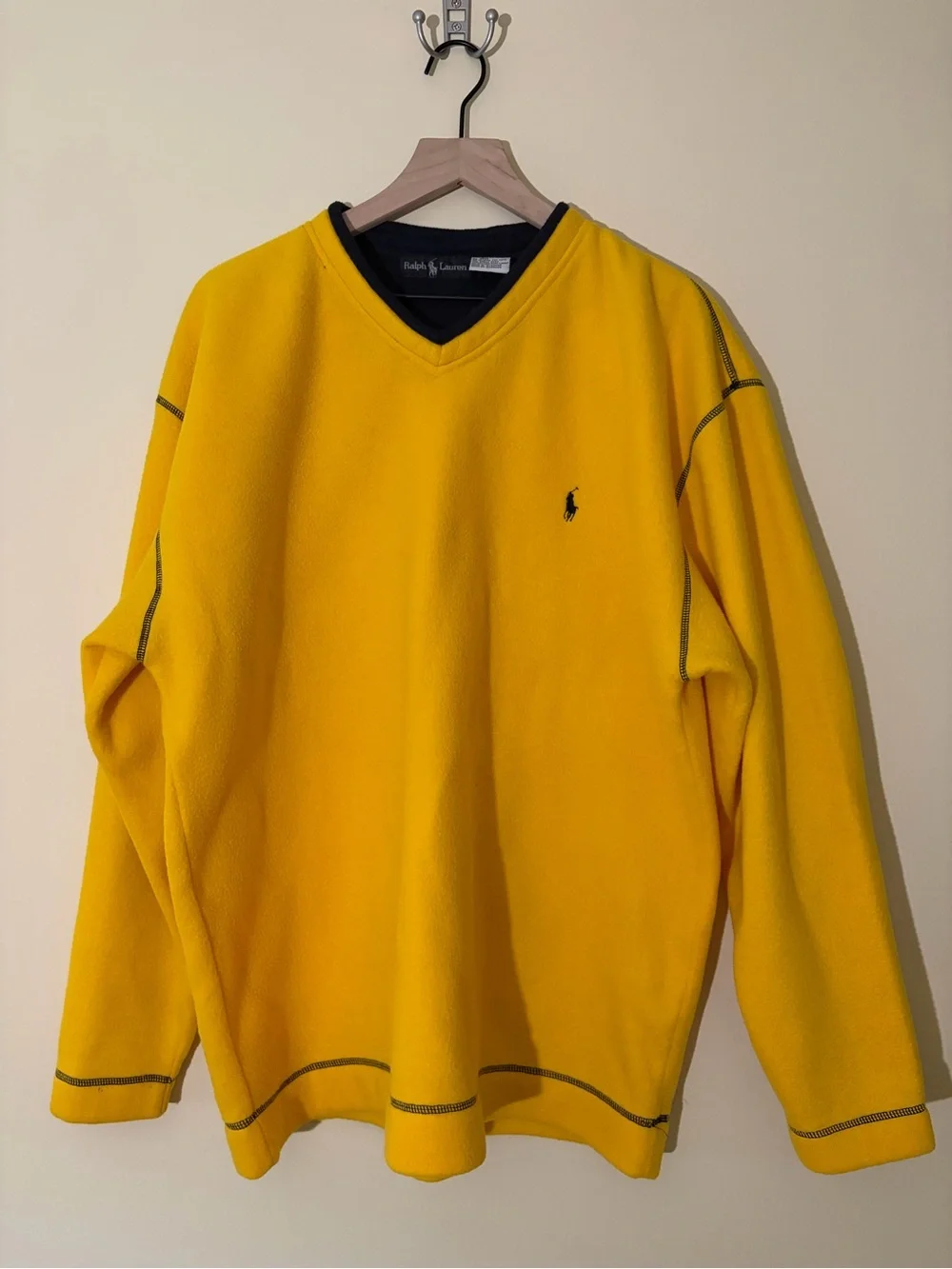 Vintage Ralph Lauren Yellow V-Neck Fleece Sweater
